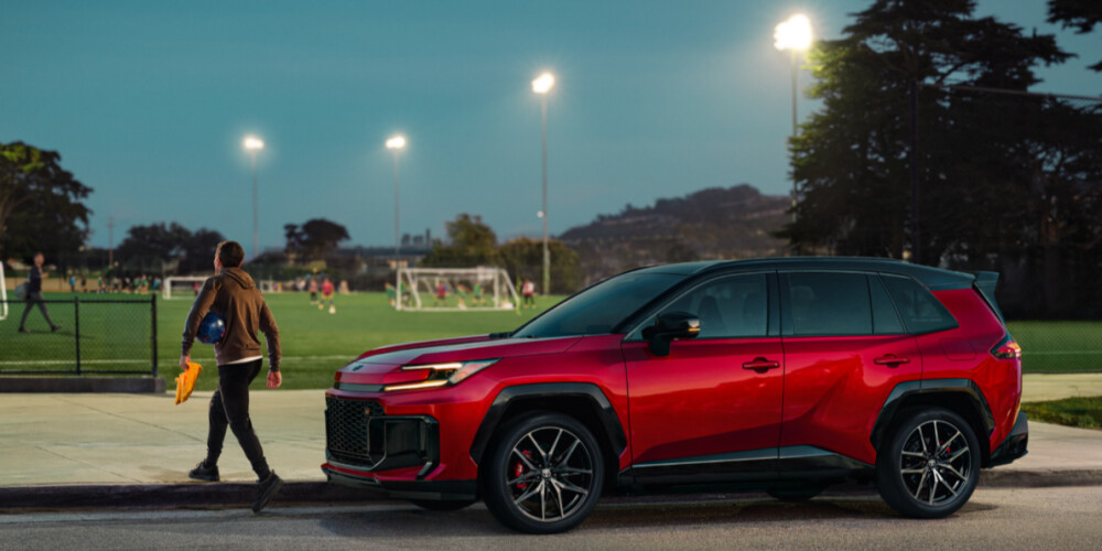 2026 Toyota RAV4 hybrid parked in front of soccor goal