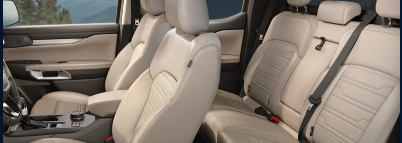 The seats in this truck are a light tan leather.