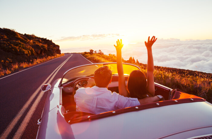 Couple Driving In Classic Car Couple Driving In Classic Car