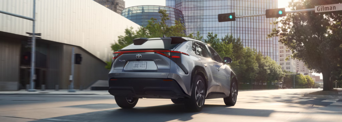 2025 Toyota bZ4X driving into the sunshine
