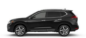 Side Profile of a Black 2020 Nissan Rogue SL