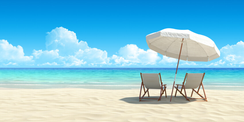 Empty beach chairs on beach
