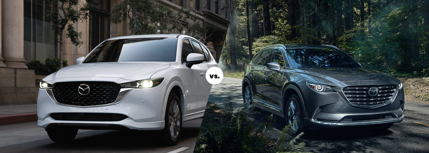 2023 Mazda CX-5 vs 2023 Mazda CX-9 White 2023 Mazda CX-5 vs Gray 2023 Mazda CX-9