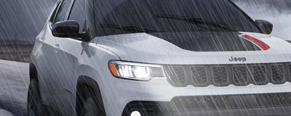 jeep compass driving in the rain