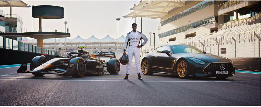 Mercedes-Benz AMG GT 63 APXGP Edition Mercedes-Benz AMG GT 63 APXGP Edition on track next to Formula One drive and car