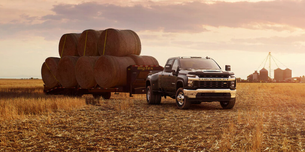 2021 Chevrolet Silverado HD towing bales of hay