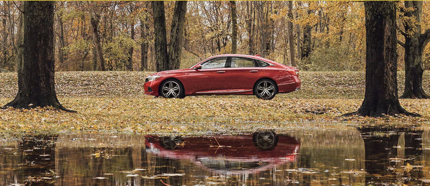 Red 2022 Honda Accord in the woods