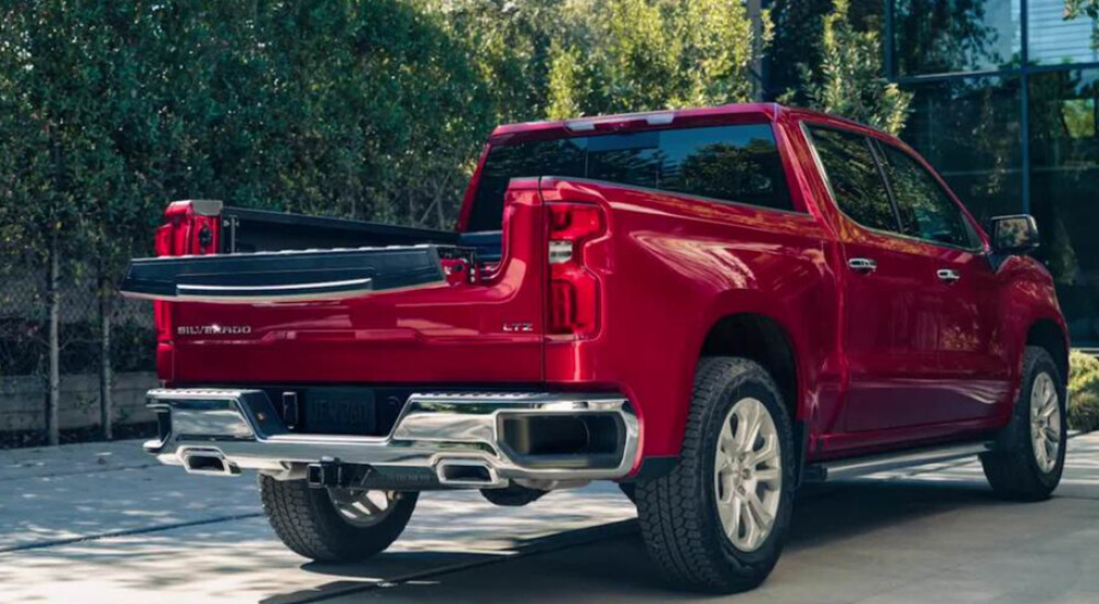 Red 2026 Chevy Silverado 1500 with tailgate down
