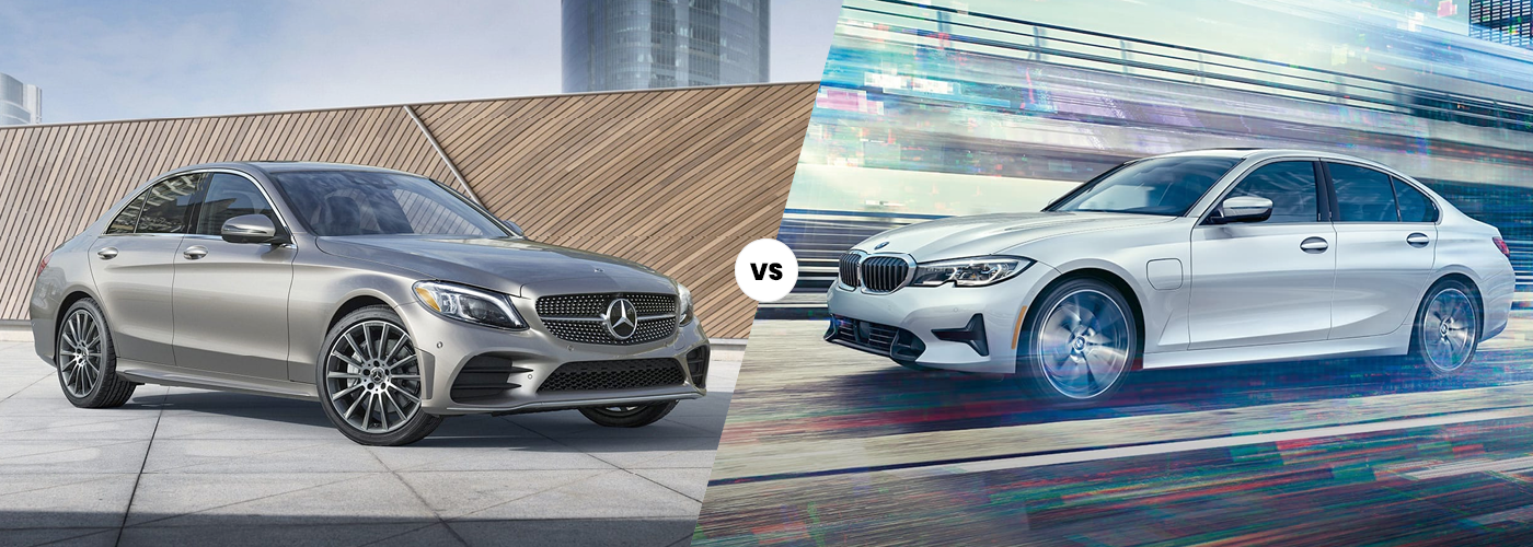 2021 Mercedes-Benz C-Class vs. 2021 BMW 3 Series Exterior view of the 2021 Mercedes-Benz C-Class vs 2021 BMW 3 Series