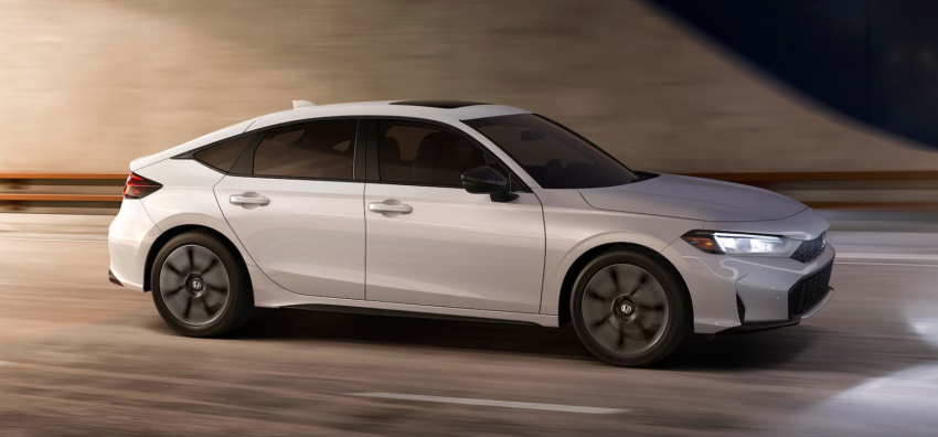 2026 Honda Civic Hatchback Sport Touring Hybrid in Platinum White Pearl Color