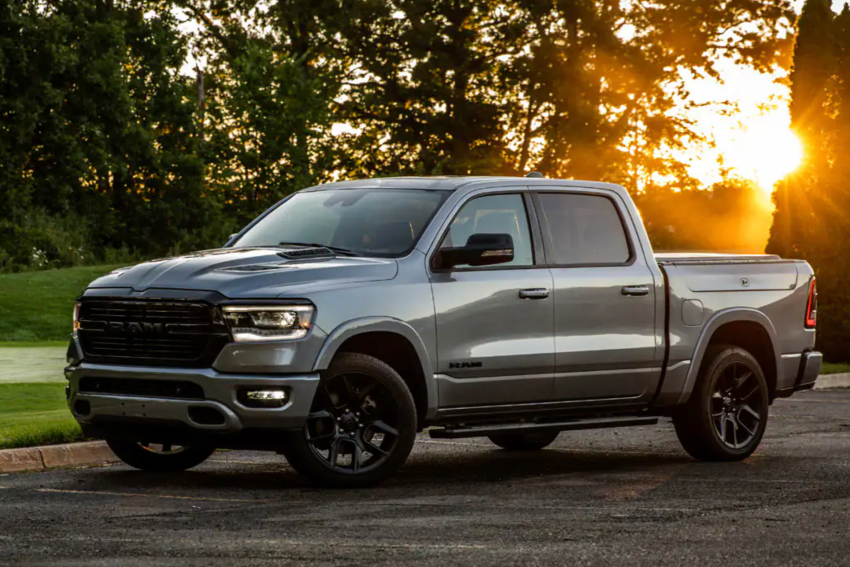 2022 RAM 1500 parked near golf course at sunset
