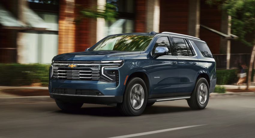 blue 2026 chevrolet tahoe road