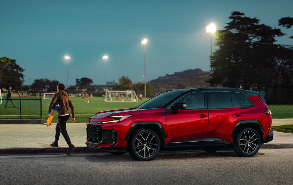 2026 Toyota RAV4 hybrid parked in front of soccor goal