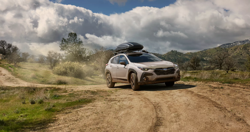 2026 Subaru Crosstrek Limited Hybrid Shown in Sand Dune Pearl with Accessory Equipment