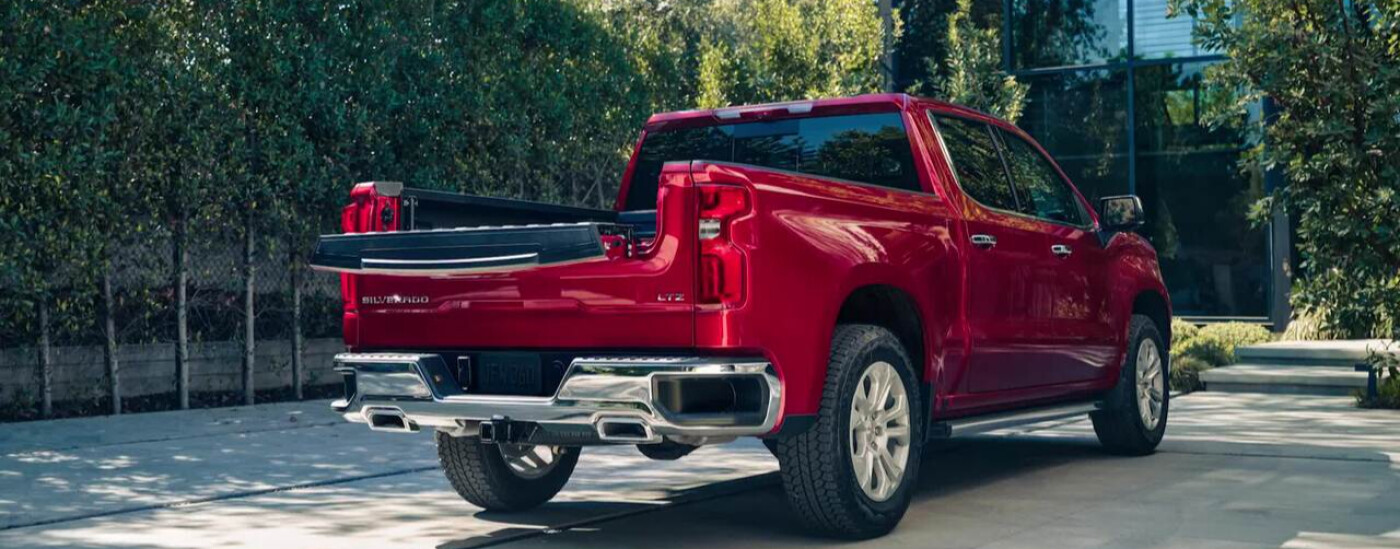 Red 2026 Chevy Silverado 1500 with tailgate down