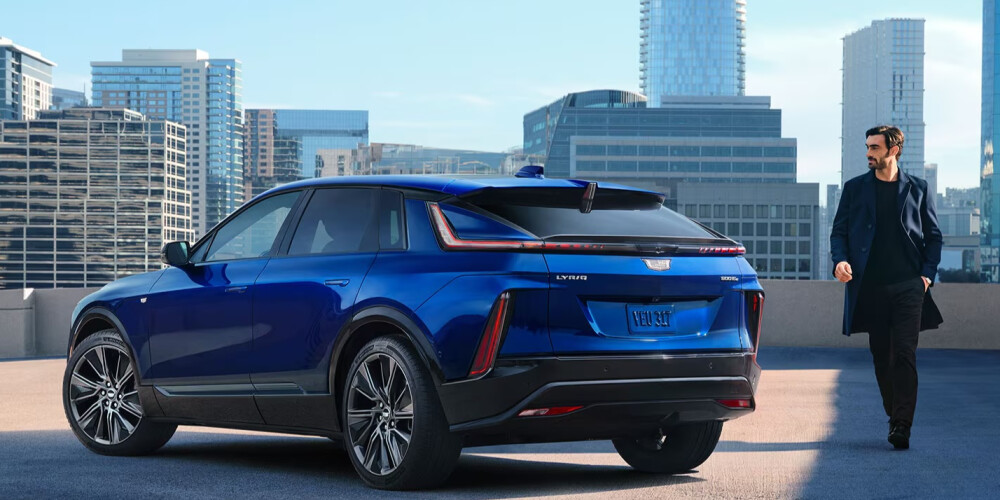 2026 Cadillac LYRIQ with city skyline
