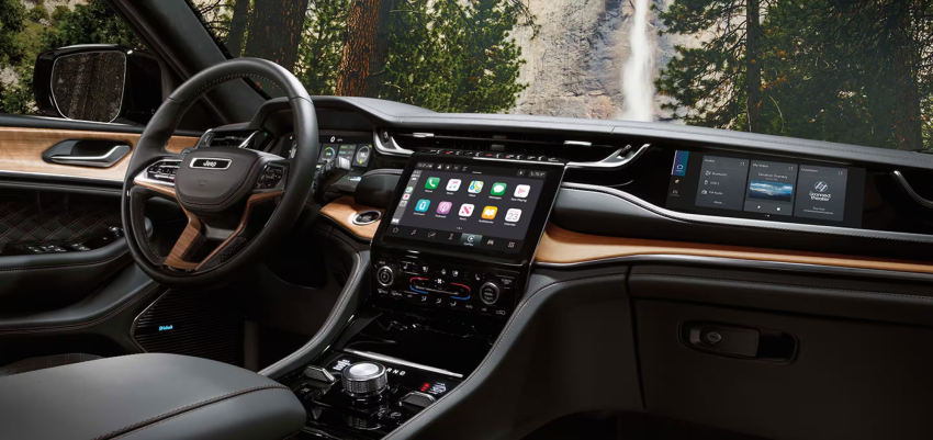 2024 Jeep Grand Cherokee L interior view of front seat adn infotainment
