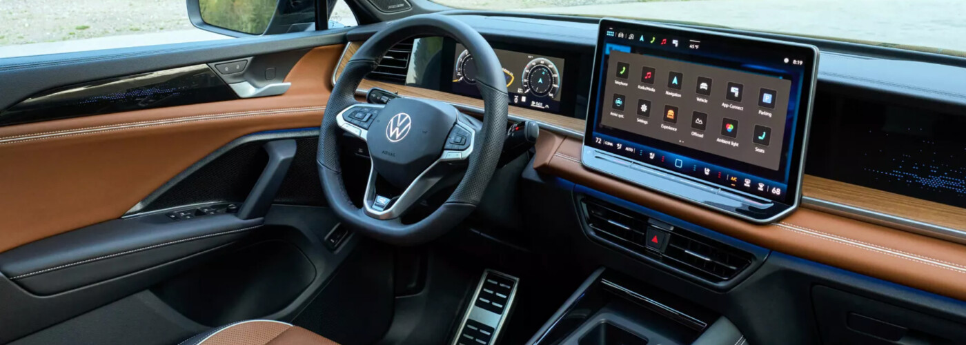 interior dashboard of 2026 volkswagen tiguan black and tan seats