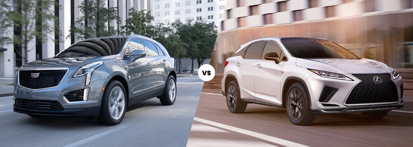 Image comparing 2021 Cadillac XT5 vs 2021 Lexus RX 350, exterior view