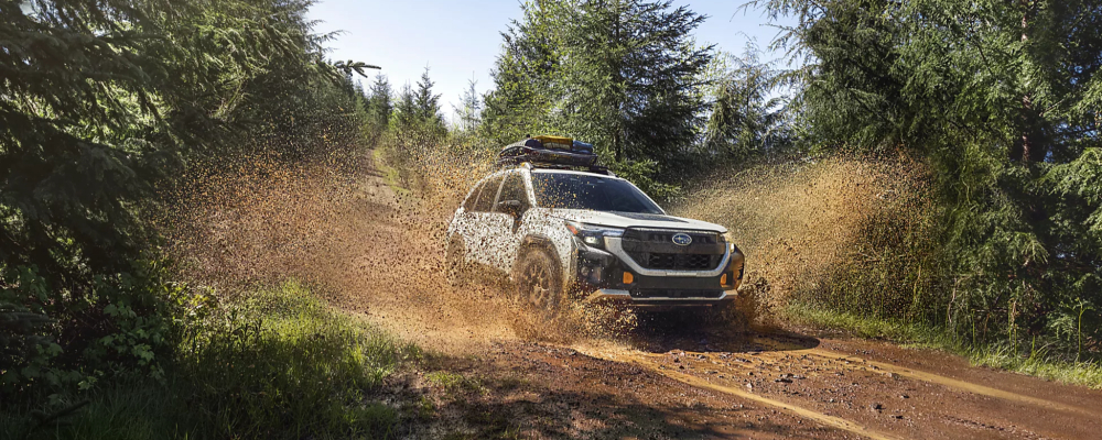 2026 Subaru Forester Wilderness Shown in Crystal White Pearl with Accessory Equipment