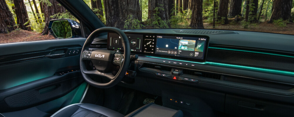 2024 Kia EV9 interior in the woods