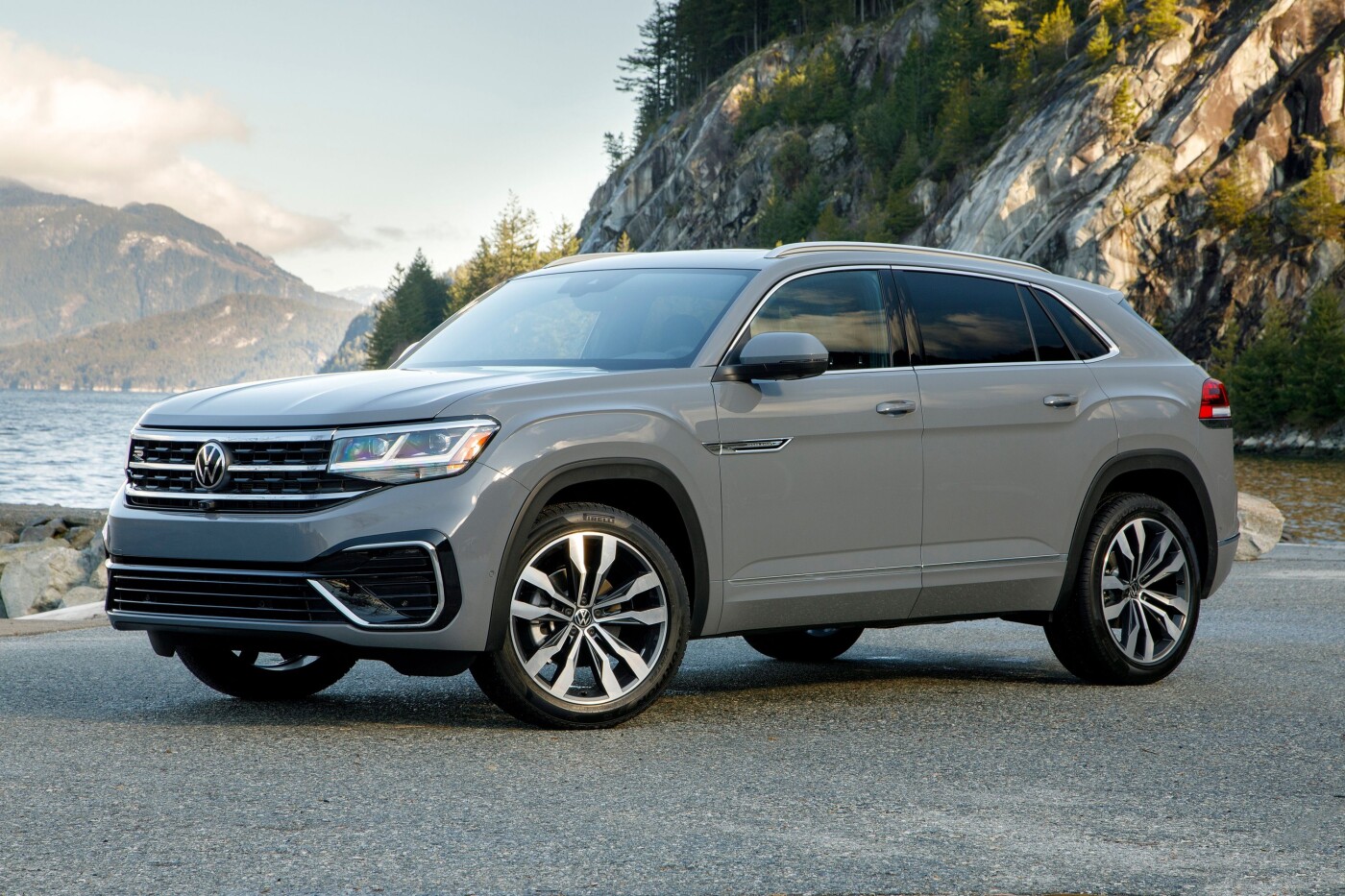 2021 Volkswagen Atlas Cross Sport parked near mountain side lake